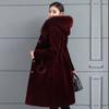Sheep shearing coat women's long new waist thickened hooded imitation fox fur collar imitation fur coat