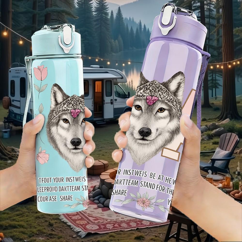 1PC Wolf Girl Letter A Combine 750ml Color Plastic Sports Water Bottle Leakproof Flip Straw Lid Suitable for Sports Office Home Use