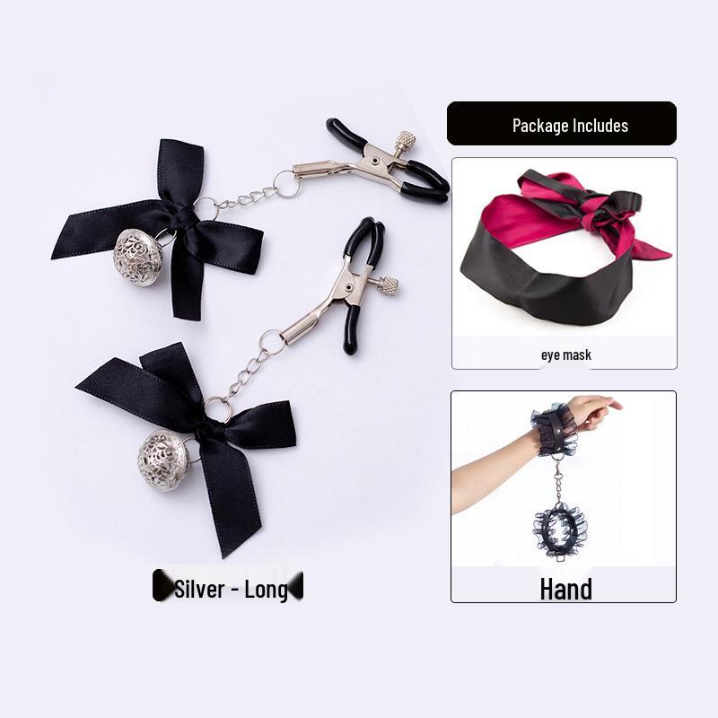 SM Adjustable Nipple and Breasts Clamps with Bow Tie for Couples