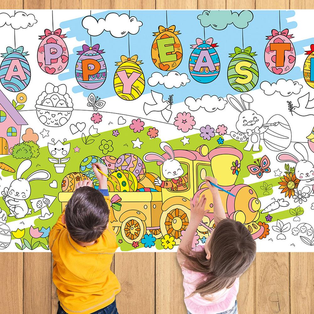 Easter DIY Coloring Roll, Bunny Carnival Themed Graffiti Poster Premium Paper Coloring Banner For Kids Creativity Development