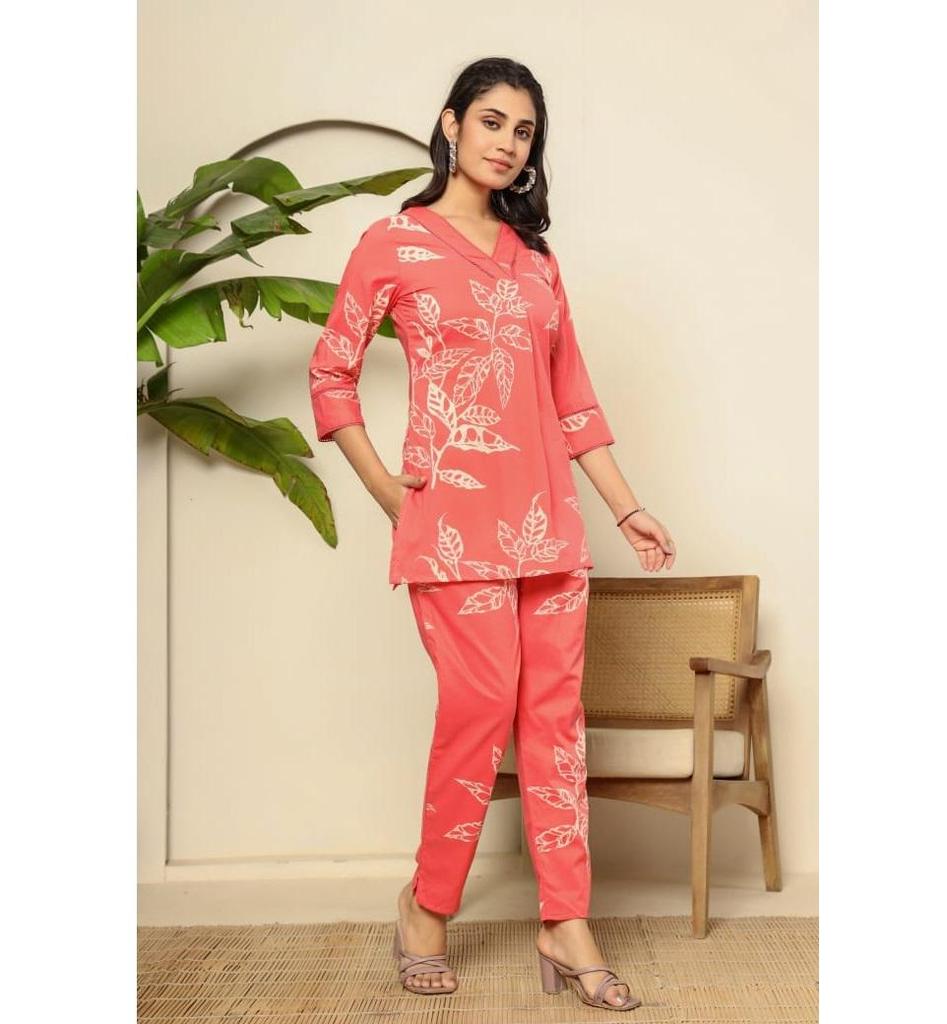 Women Designer Cotton Kurta Pant Cord Set Bollywood Top Tunic Kurti Party Wear Dress