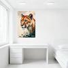 Modern Geometric Lioness Metal Tin Sign, Warm Tones Abstract Animal Wall Decor, Green Eyes, Polygonal Art for Home Club Cafe Bar
