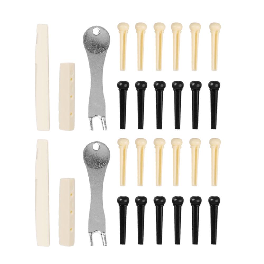 2Sets Plastic Saddle Guitar Bridge Pins Metal Puller Guitar Saddle Nut For Acoustic Guitar