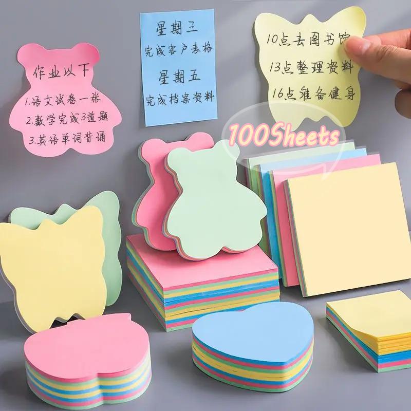 Cute Korean Style Sticky Notes, 100 Sheets Creative Fun Shapes Memo Pads, Reusable Adhesive Notes for Students School Office