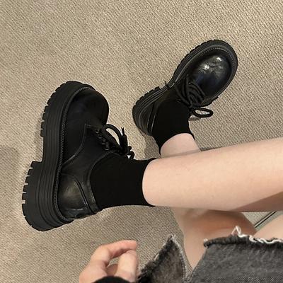 Britischer Stil Retro Plateau kleine Lederschuhe Damen 2025 neue Mode vielseitige runde Zehenpartie Schnürschuhe dicker Absatz Slipper