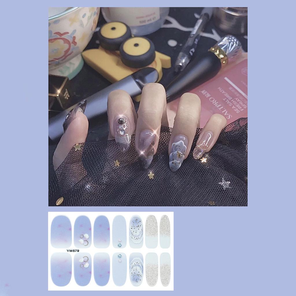 14pcs/sheet Press On Nail Red Smudge Nail Sticker Finished Manicure Quick Nial