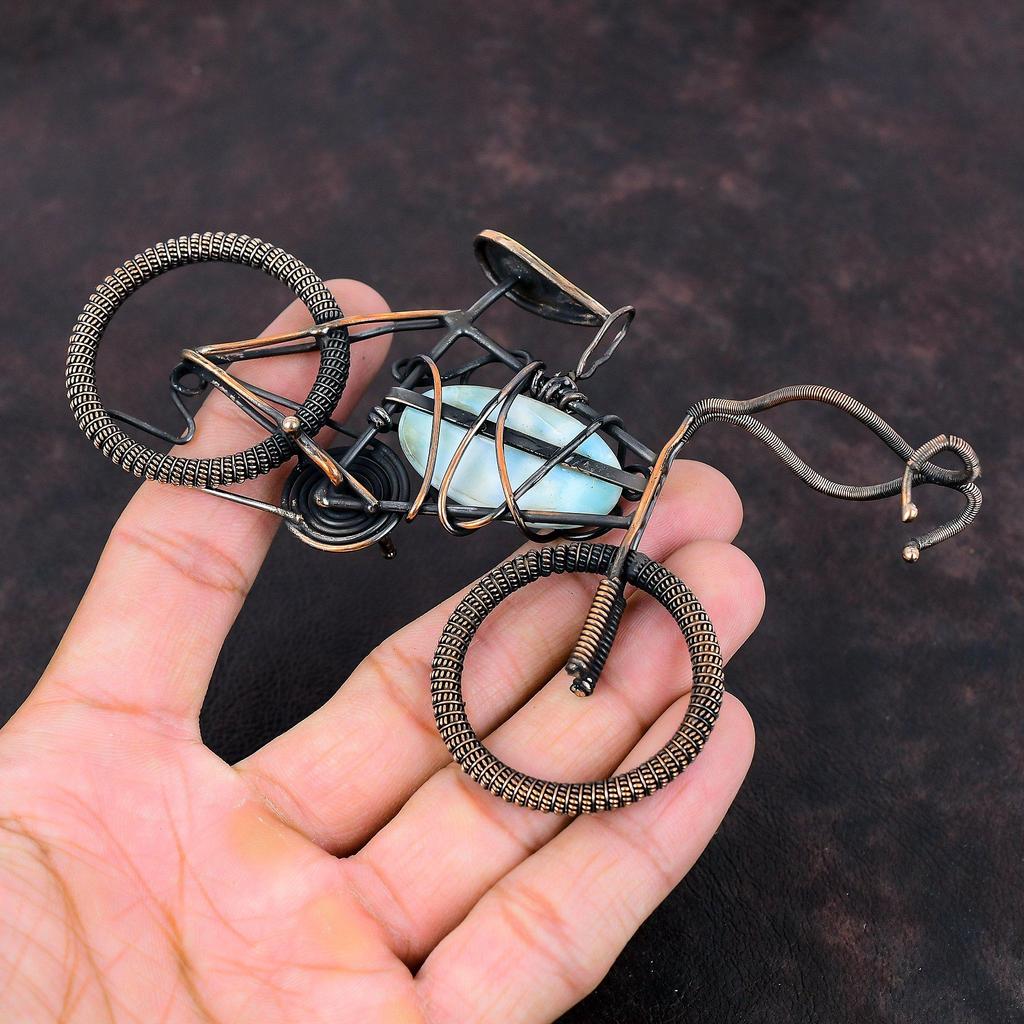 Larimar Gemstone Pendant Copper Wire Wrapped Jewelry Handmade Copper Pendant Wire Wrap Pendant Cycle Jewelry Engagement Gift Elegant Pendant