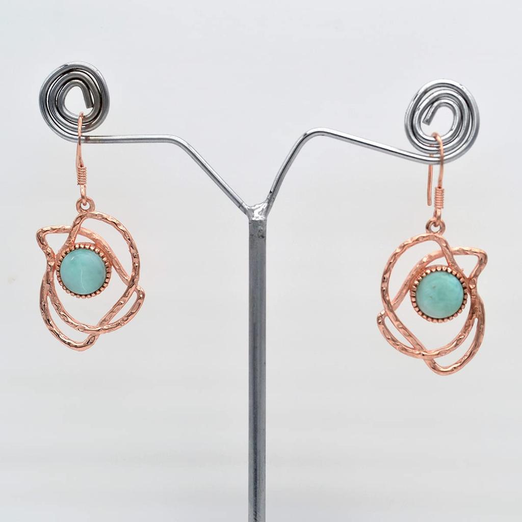 Round Shaped Natural Larimar (5.04 Cts) Solid 925 Sterling Silver Gemstone Dangling Earrings Jewelry For Women or Girls