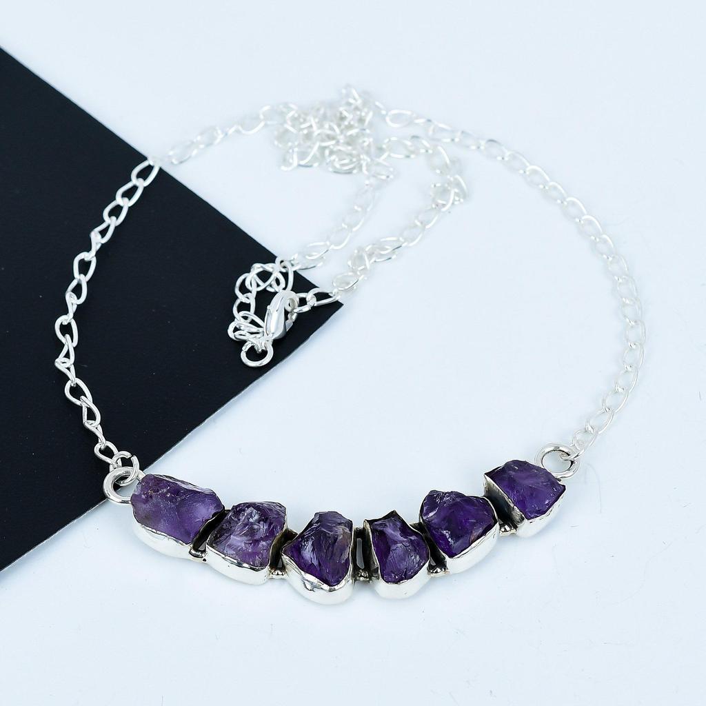 Collar de amatista natural en bruto en plata de ley 925, joyería de piedras preciosas hecha a mano, regalo perfecto para ella, collar de declaración bohemio para ideas de regalos.