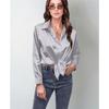 Spring Summer Satin Blouse Women Long Sleeve Shirt Faux Silk Top Casual European American Style