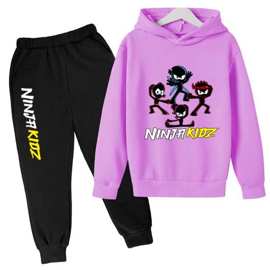 Felpa per Bambini Divertente Stampa Ninja Vestiti Cappotto Top+Pantaloni Set 2P Ragazzo Ragazza Toddler 3-12 Anni Casual Pullover Sole Lettere Sportive Set