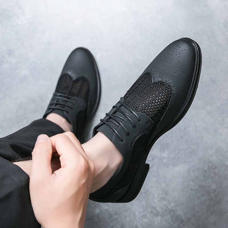 Fashion Breathable Mens Casual Shoes Mesh Men Loafers Handmade Cool Flats Outdoor Moccasins Lace Up Oxford Shoes Business Comfy Shoes