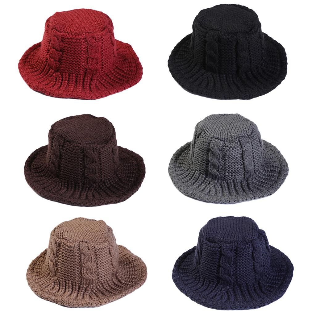 Women Winter Cable Knit Bucket Hat Twist Pattern Solid Color Warm Fisherman Cap HOM