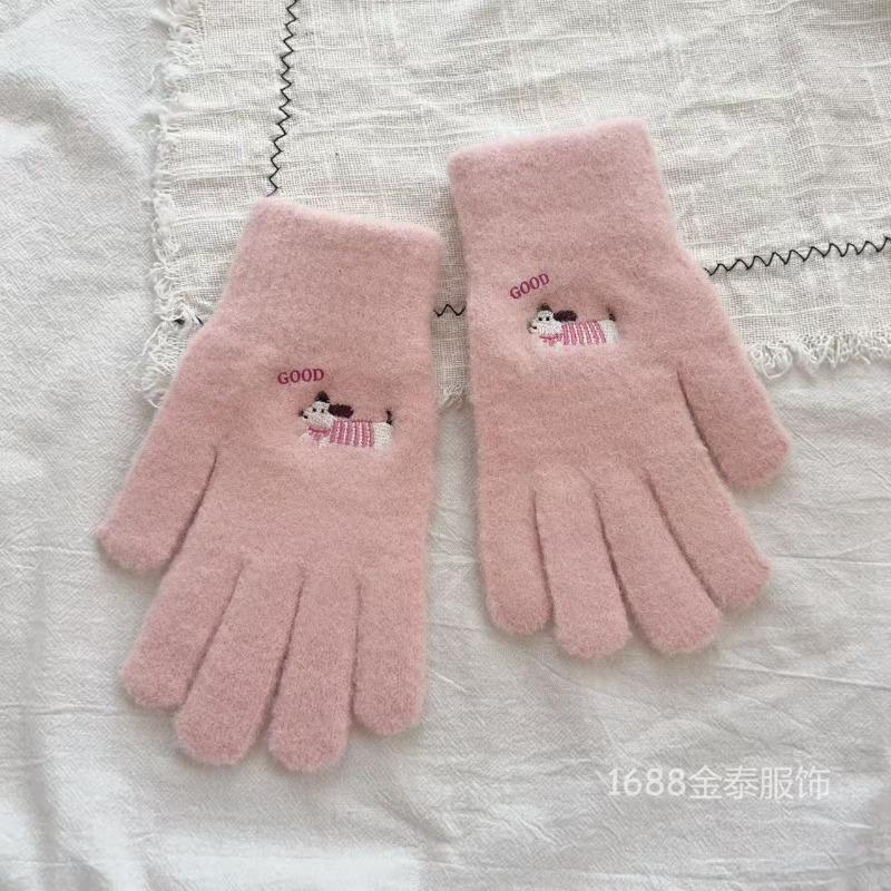 Oood Cartoon Dachshund All-finger Gloves Autumn and Winter New Warm and Fleece Windproof Five-finger Gloves