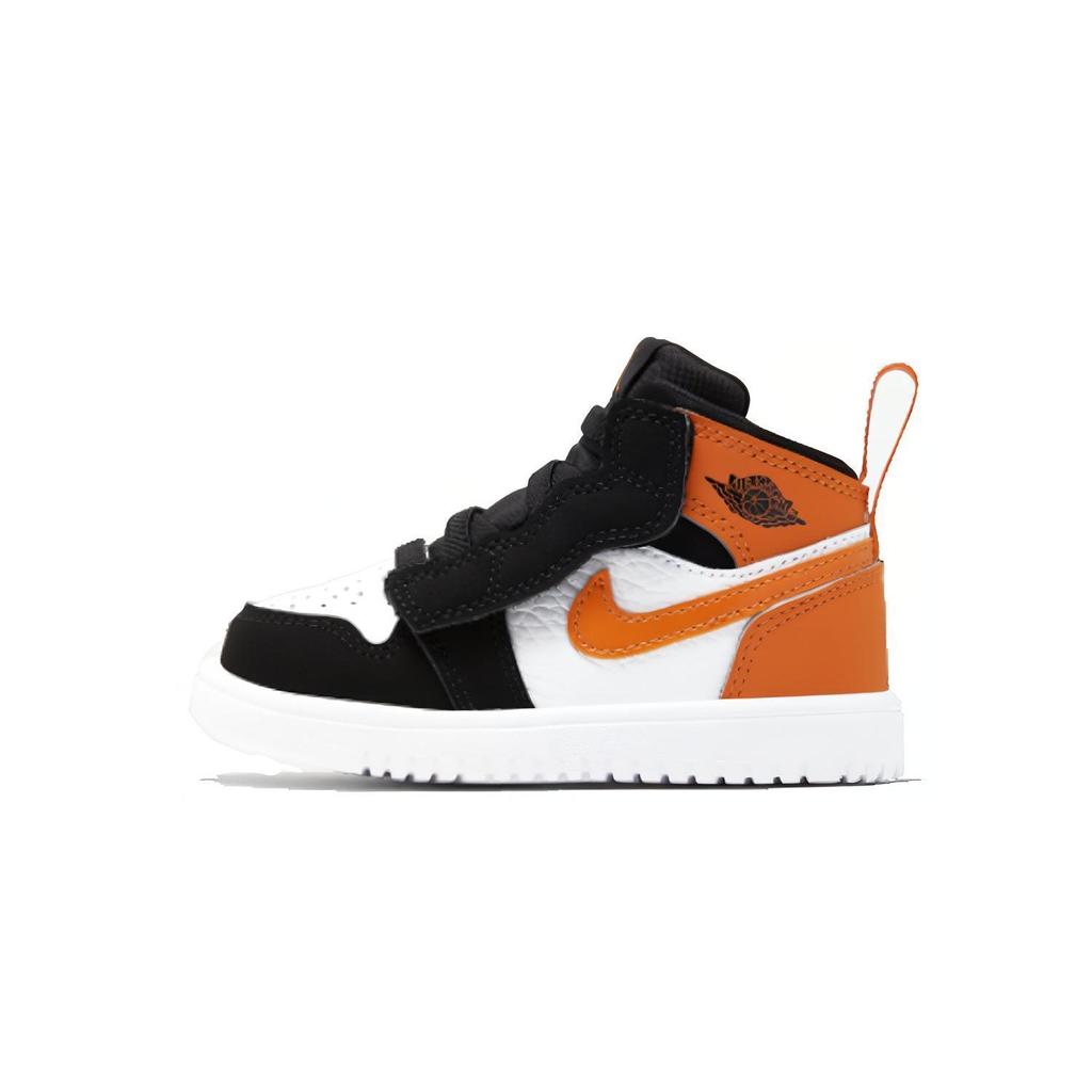 Jordan Air  1 Mid Alt Comfortable Simple Non-Slip Shock Absorption Mid-Top Walking Shoes Baby Shoes Black White Orange AR6352-058
