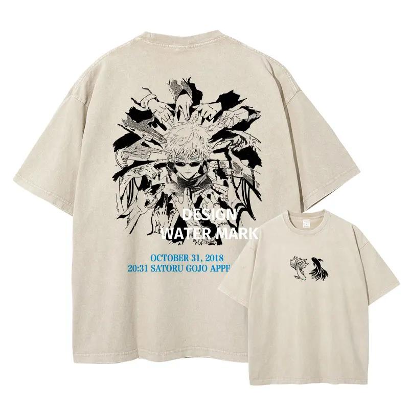 Japanese anime 100% Cotton T-shirt Anime J-Jujutsu K-Kaisen Vintage wash T-shirt Loose plus size short sleeve T-shirt