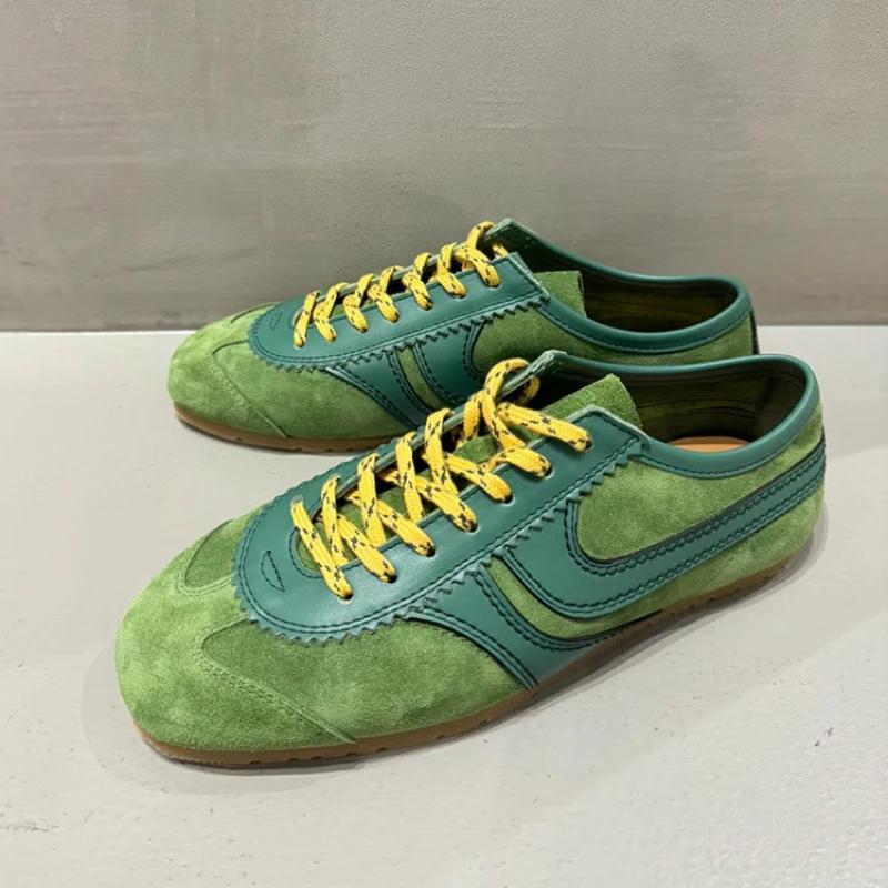 Dámské sportovní boty na ležérní šněrování z pravé kůže, podzimní a zimní, plus sametové retro německé tréninkové boty