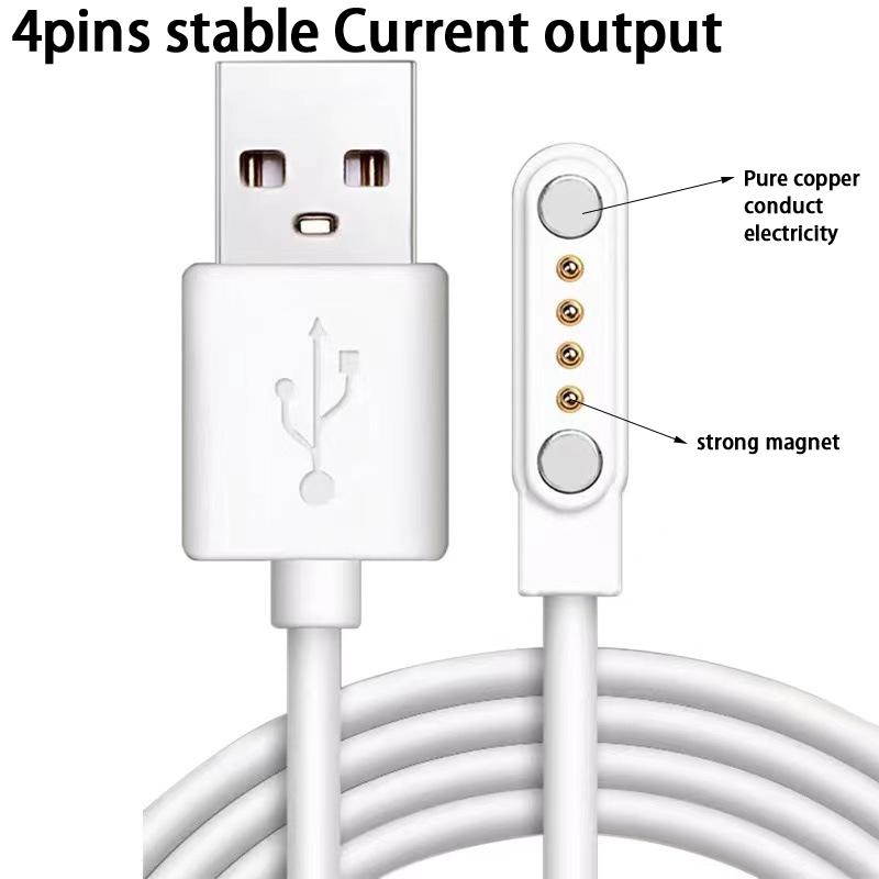 Universal 2Pin 4mm 7.62mm 4Pin Strong Magnetic Charge Cable USB Charging Line Cord Black White For Smart Watches
