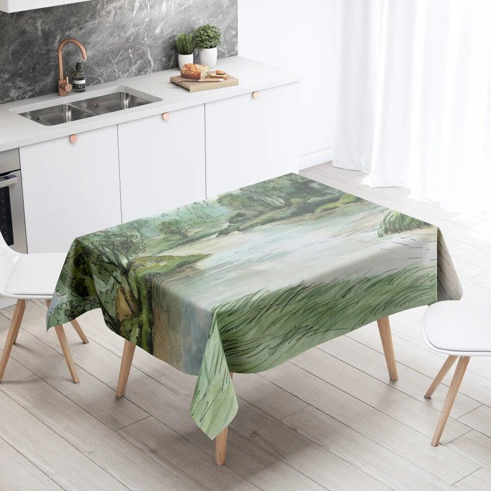 Forest Scenery Tablecloth Home Decor Stain Resistant Waterproof Table Decoration Rectangular Kitchen Fireplace Countertop