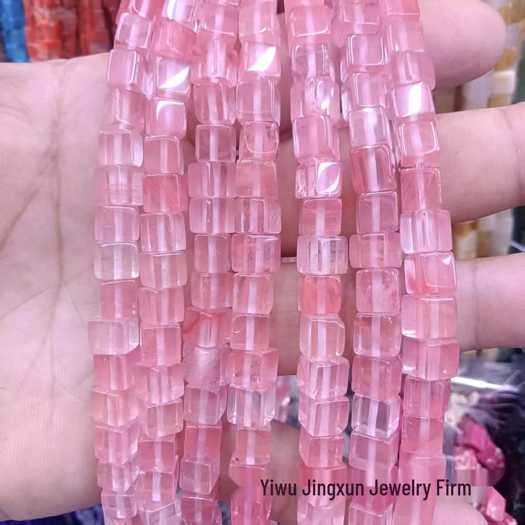 6x6mm Quadratische Rosenquarz-Achat-Perlenkette - Naturstein DIY-Zubehör