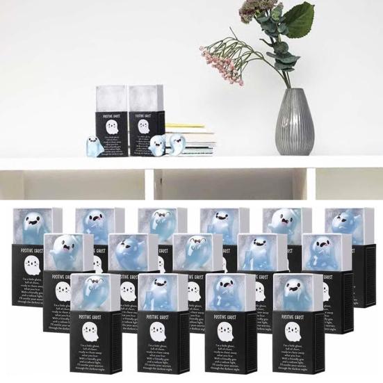 36Pcs Miniature Ghost Figurines Glow in The Dark Mini Ghost Figures with Box Positive Ghost Miniatures for Halloween Party Favors DIY Projects