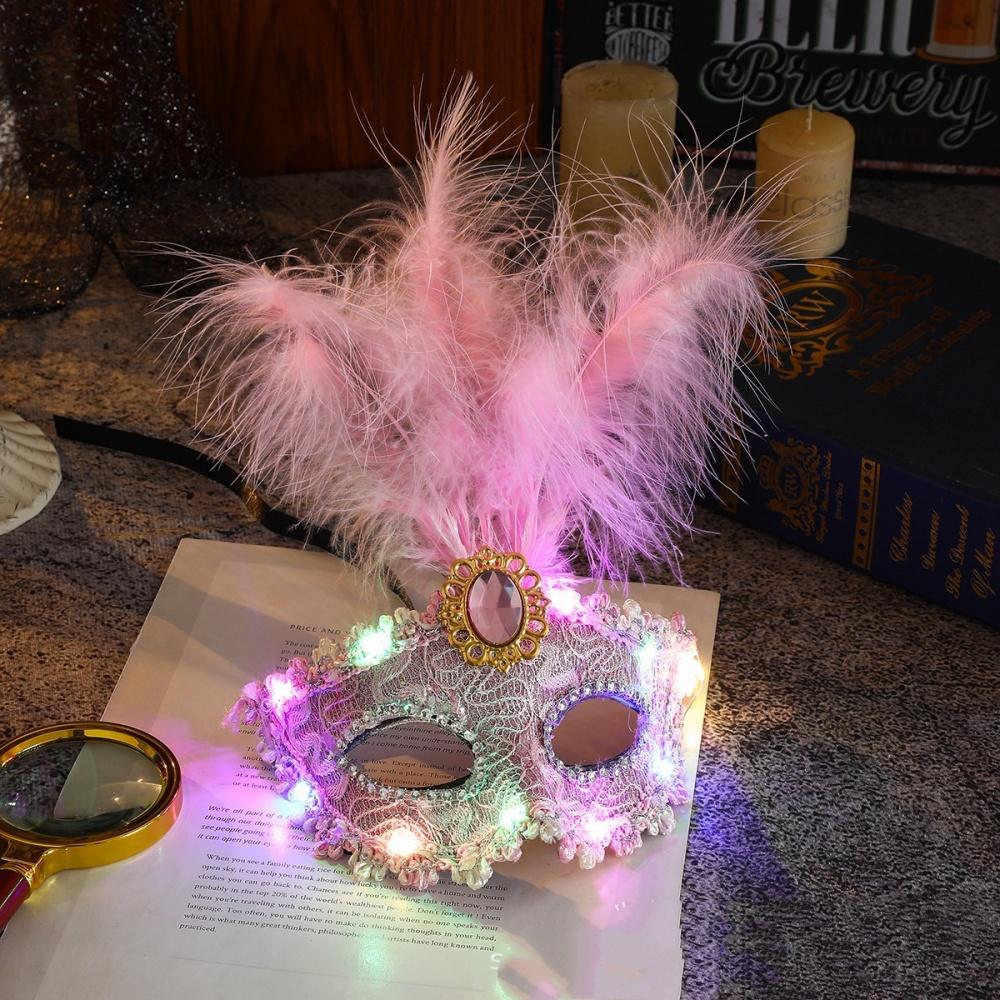 1Pcs Venetian Venice Glowing Feather Led Masks Woman Fancy Dance Party Eye Mask Carnival Halloween Masquerade Cosplay Costume
