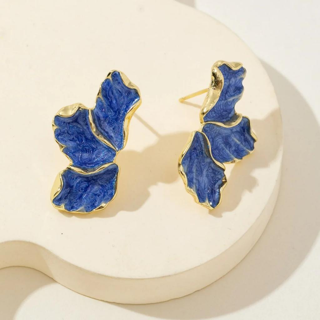 Hibiscus Dropped Glaze Flower Stud Earrings for Women Girl French Vintage Fashion Accessories Wedding Romantic Zircon Gifts