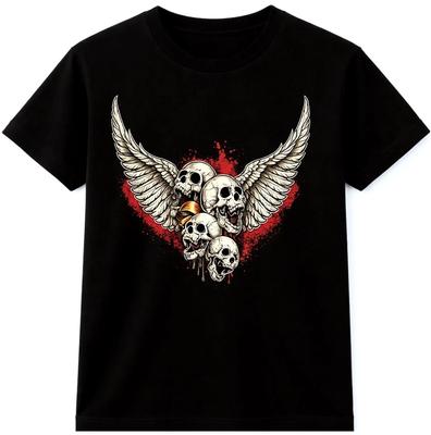 Totenkopf Flügel T-Shirt Gothic Tattoo Grafik T-Shirt Punk Rock Biker Shirt