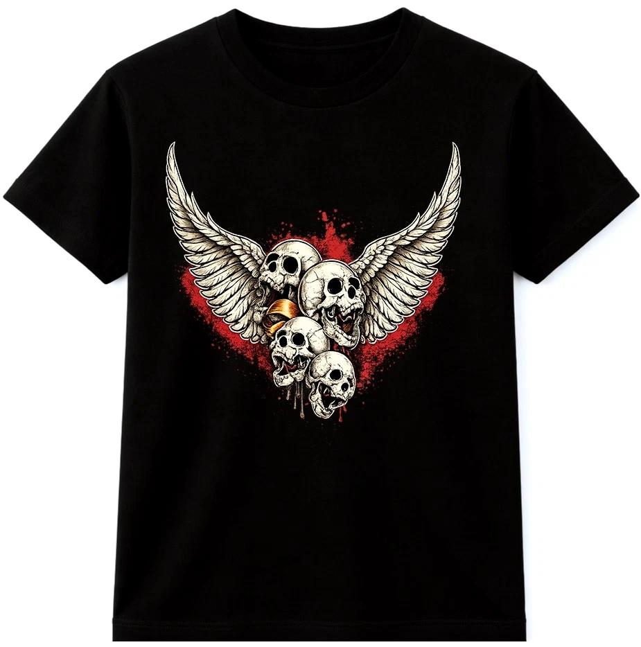 Футболка с крыльями и черепом Готическая Графическая футболка с тату Панк-рок Рубашка байкера 2XL