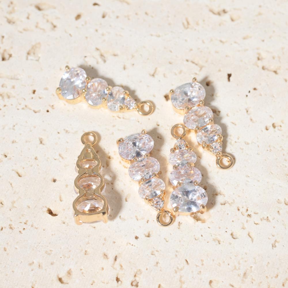 Golden Plated Graduated Clear Zircon Charms, Jewelry Making Supplies