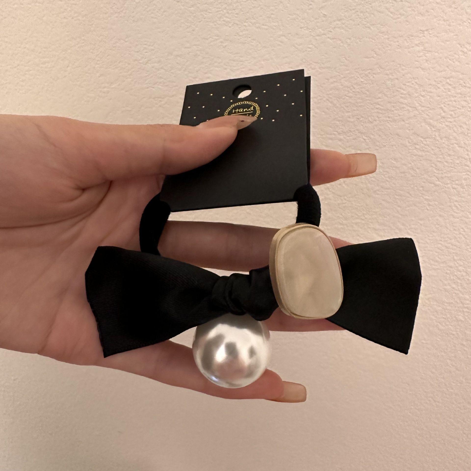 Жемчужная повязка-бант для волос, резинка для волос, резинка, резинка для волос, стиль хай-энд, кожаный чехол, простая и элегантная для женщин