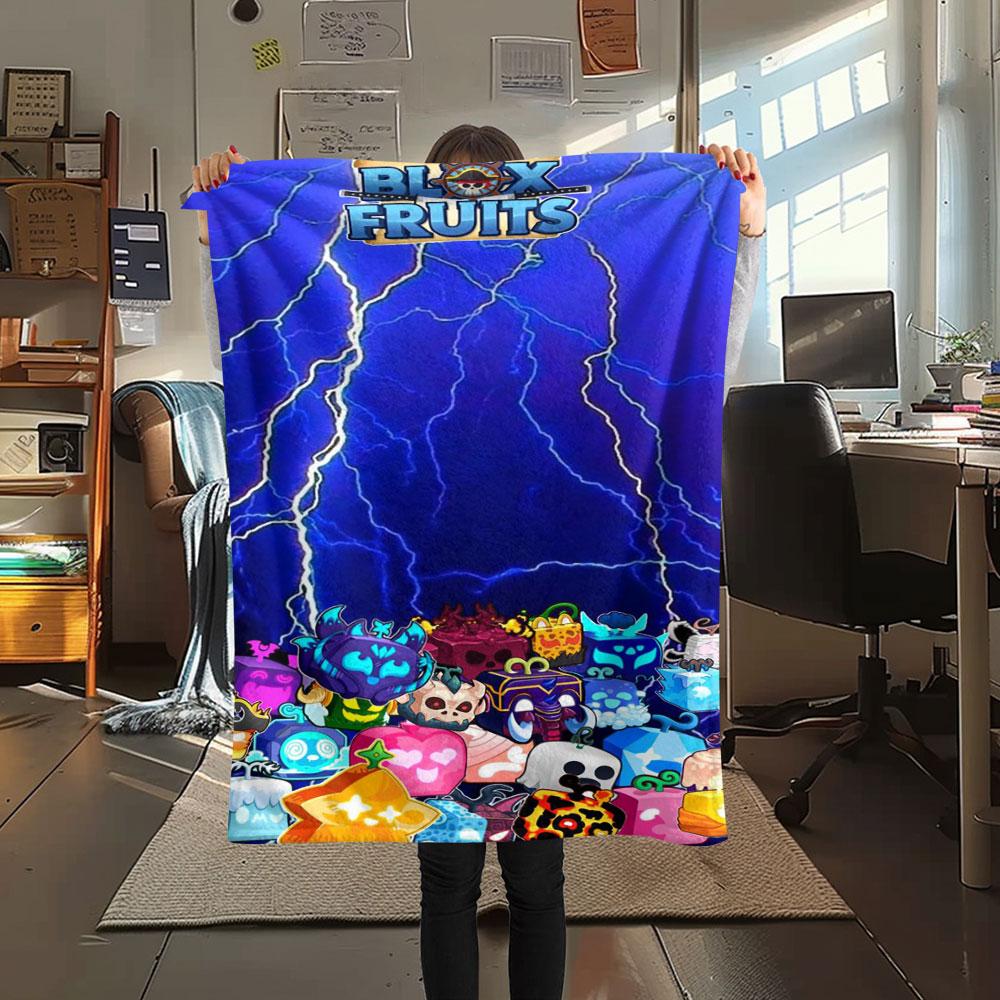 1PC Blox Fruits Patterned Flannel Blanket Suitable For All Seasons for Home Decor Warmth and Comfort Gifts Holiday Present