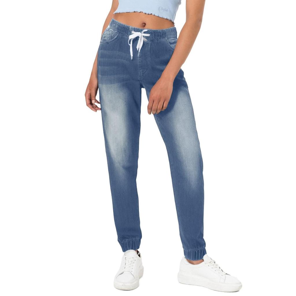 Women's Casual Solid Color Mid Waisted Poket Jeans Pants Denim Casual Trousers