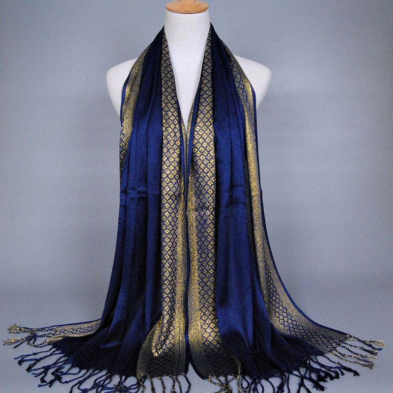 2024 Luxury Brand Women Gold Cotton Solid Color Muslim Head Scarf Shawls and Wraps Glitter Pashmina Bandana Female Foulard Hijab