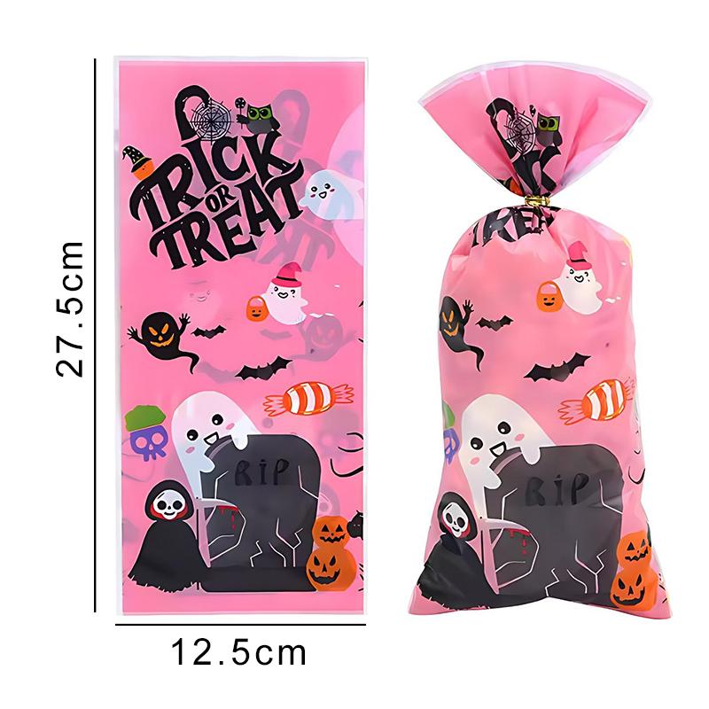 100PCS/Pack Pink Halloween Zip Tie Flat Pocket Mix Style Ghost Pumpkin Decorating Halloween Atmosphere Cookie Snack Gift Bag ZYF