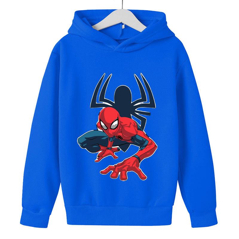 Boys' Marvel Spider-Man Handsome Posture Printed Hooded Sweatshirt Children's Autumn and Winter Casual Sports Long-sleeved Hoodi