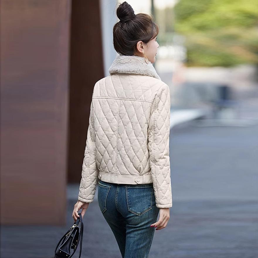 Leather Jacket Women's Autumn and Winter Short New Slim and Thin Versatile Velvet Thick Leather Cotton-padded Coat