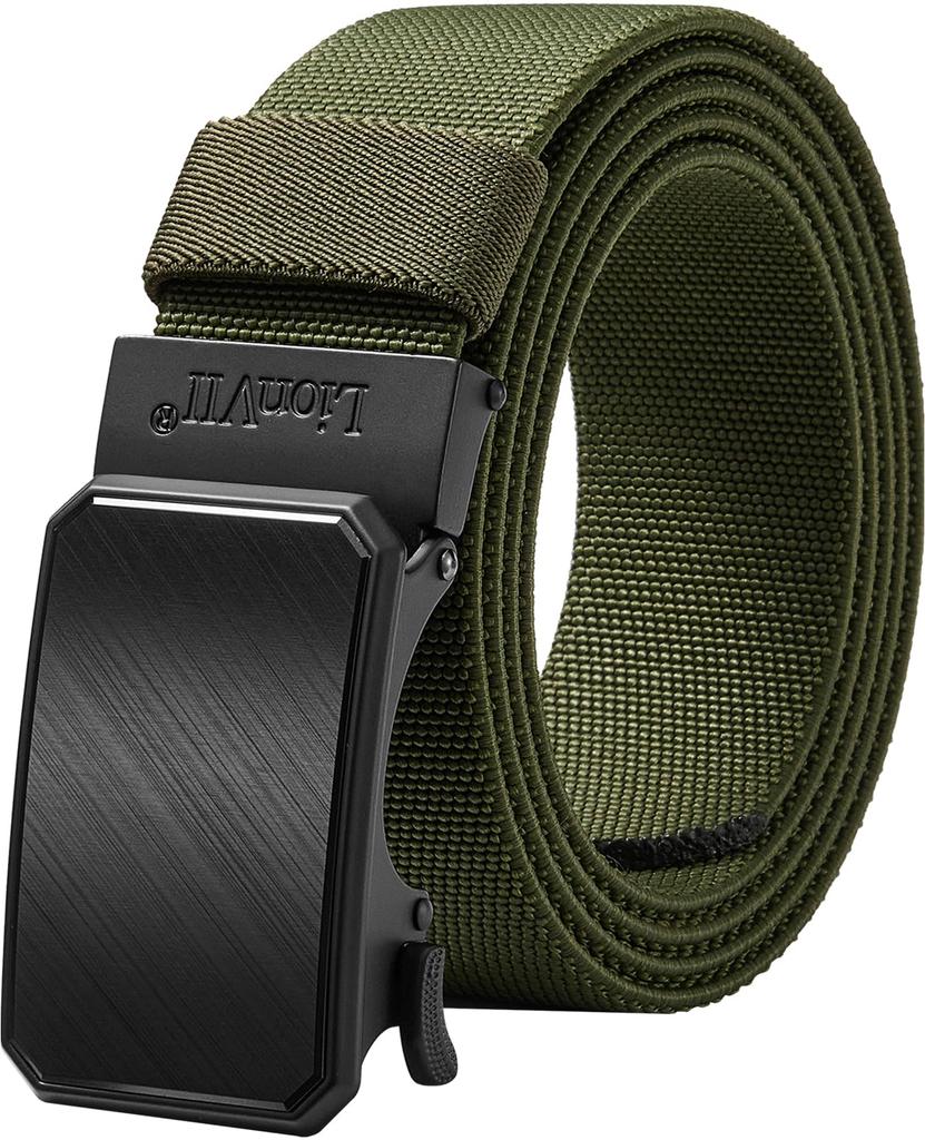 LionVII Elastic Belt Belt for and Golf Nylon Belt for Steplessly Alloy 34mm 125cm Long for Waist Sizes Men's - Auto-Lock Work, Sports, Climbing, -