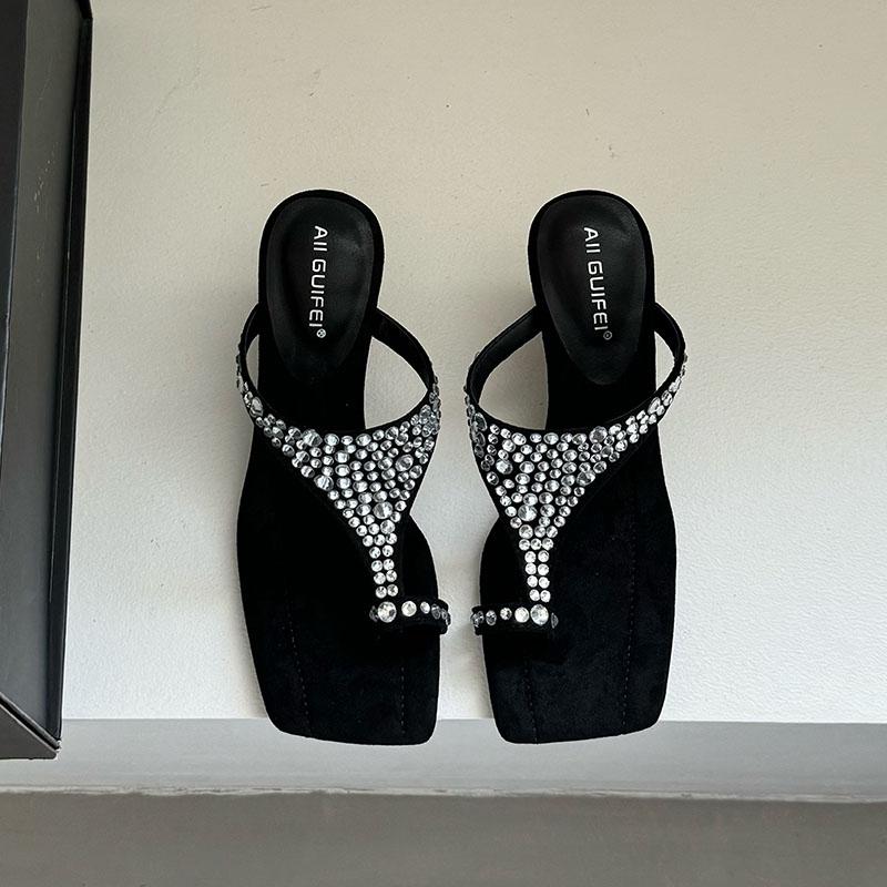 

Fashion New Footwear Women Wedges Slippers Shoes Fashion Luxury Rhinestones Ladies Heeled Slippers Shoes Female Slides Sandals Pumps 35 чёрный