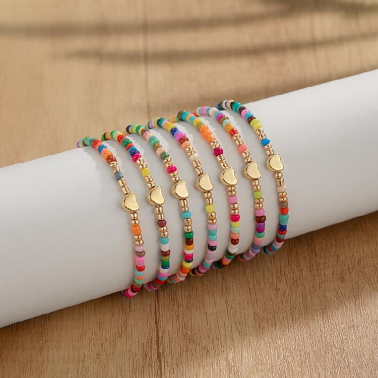7 Adjustable Stretch Beaded Bracelets Trendy Elastic Jewelry Set For Women Gift
