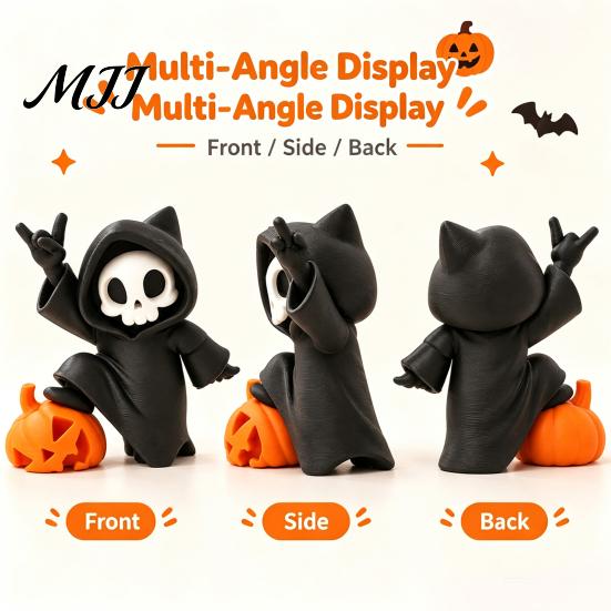 Humorous Halloween Home Accent Little Pumpkin Skull Ornament, 3D Printed Decor, Cute Desktop Fun Creepy Office Desk Accessory Figurine for Table