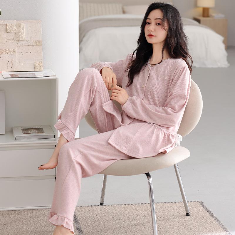 Pajamas Women'S Autumn And Winter Long-Sleeved Trousers Double-Sided Polished German Velvet Medium And Thick Loungewear Warm Suit