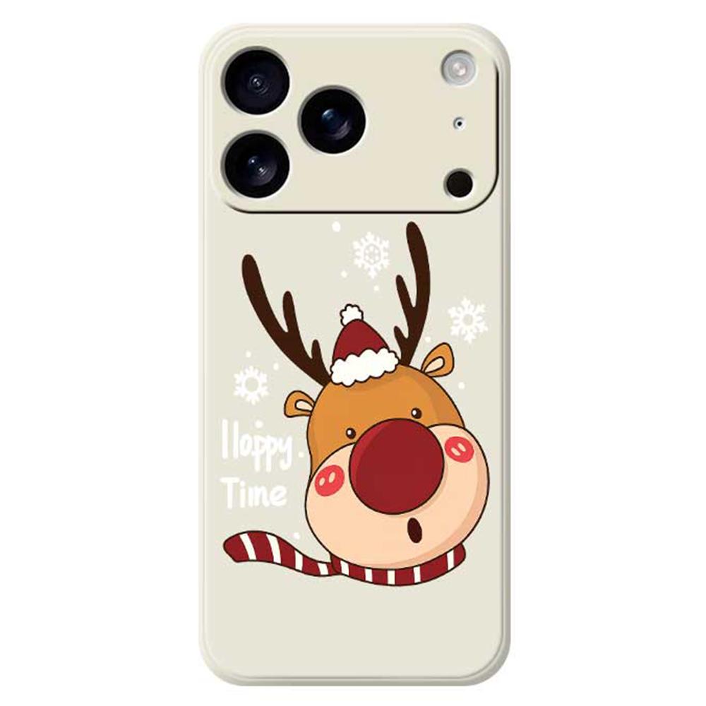 

For iPhone 17 Pro Case Snowflake Deer Head Pattern Printing Straight Edge TPU Phone Back Cover Beige