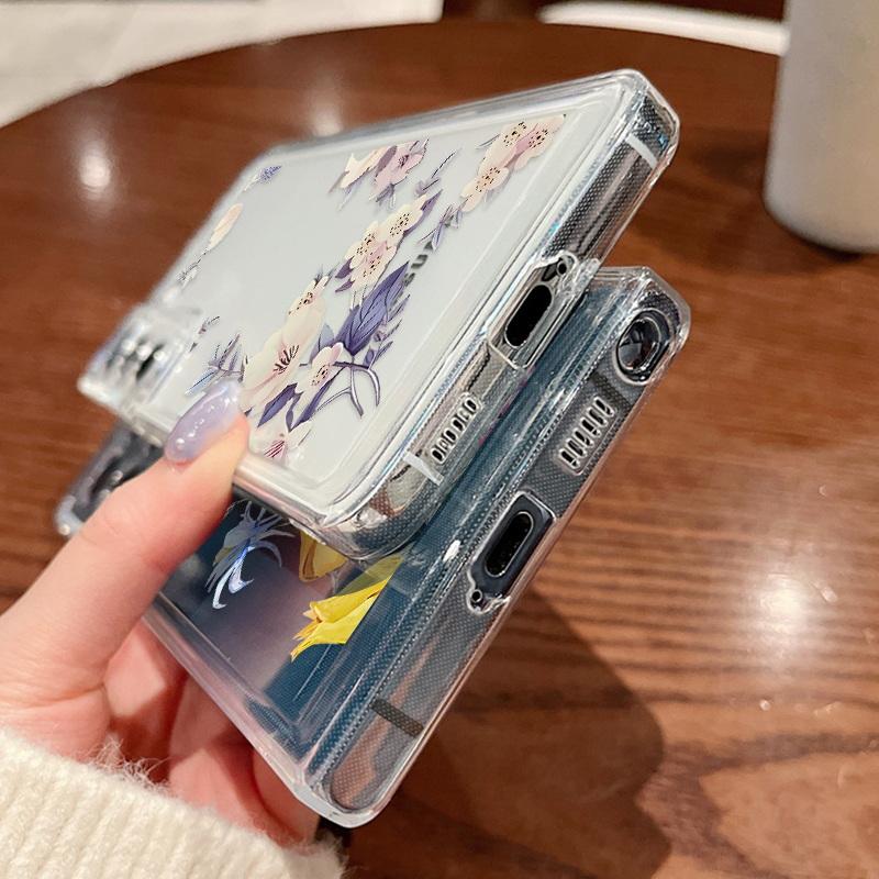 Clear Phone Cover All Inclusive Floral Case For Iphone 16 15 Plus 14 13 12 Mini 11 Xs Xr 7 Samsung S24+ S23 A54 Silicone Soft Butterflies Print Cover