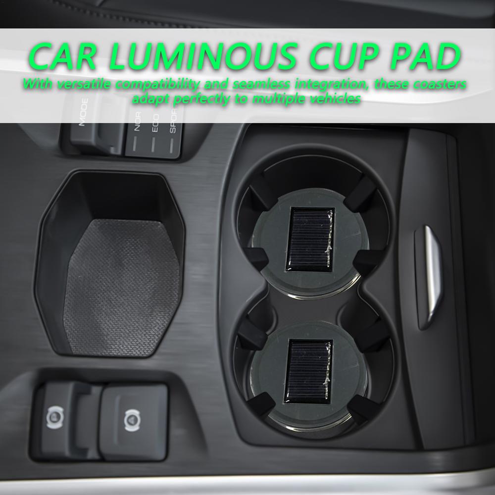 Car Cup Coaster 2 Pieces Light Up Cup Holder Coasters 7 Colors Changing Anti-Slip Mug Pad For Women Men Night Driving Road Trips