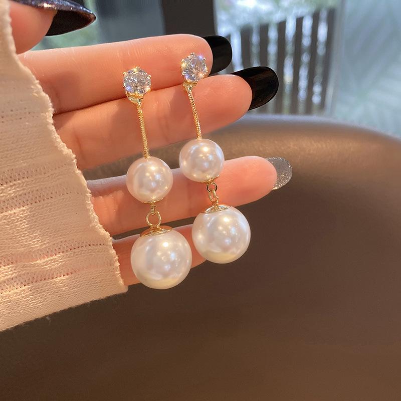 Elegant Imitation Pearl Drop Earrings For Women Shiny Rhinestone Exquisite Studs Wedding Party Jewelry Gifts