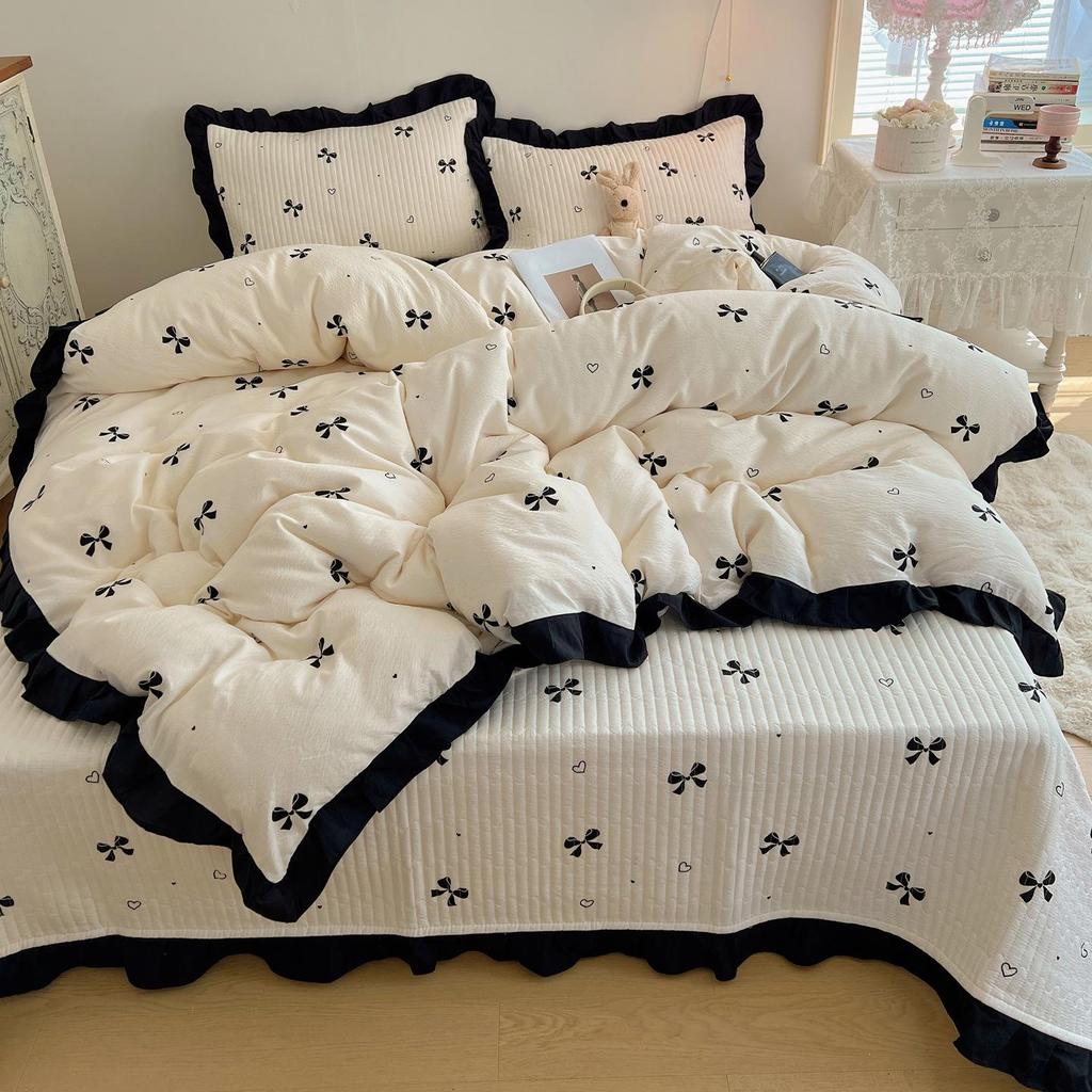 Korean Lace Floral Bedspread Set: Imitation Cotton, Single Dorm, 3-Piece
