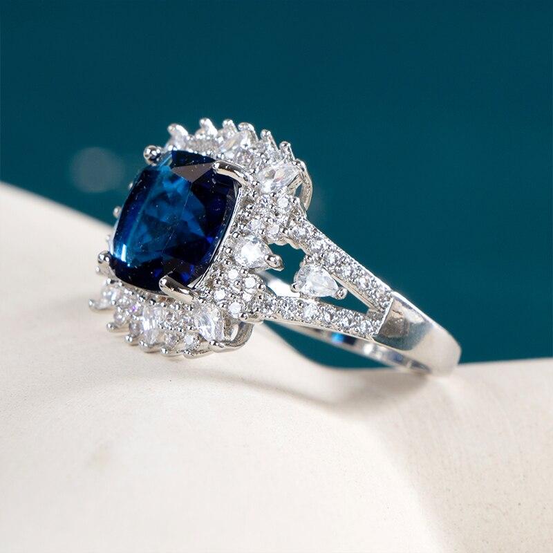 POMOiii Bagues de luxe en Zircon cubique bleu, pour cérémonie de mariage, accessoires de mode, bagues pour femmes, bijoux de déclaration