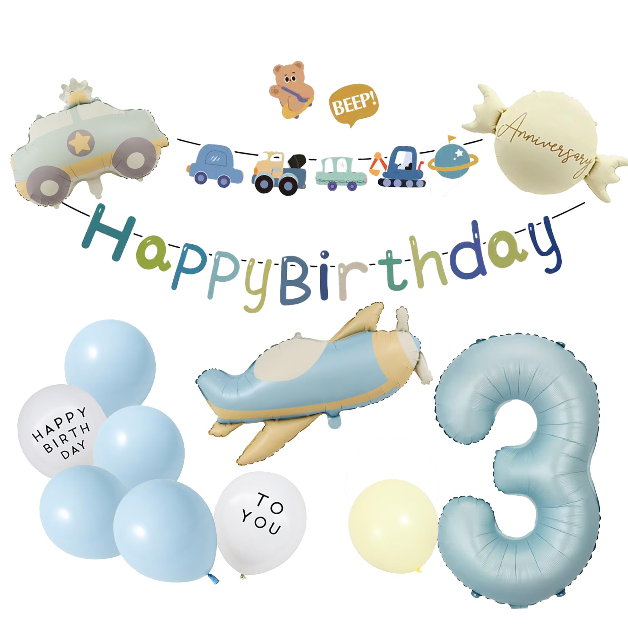 

ZHUHAOYUN Birthday Decoration Set for 3-Year-Olds Balloons Vehicle Balloons HAPPY BIRTHDAY Garland Party Decorations Airplane Police Car Surprise Boys