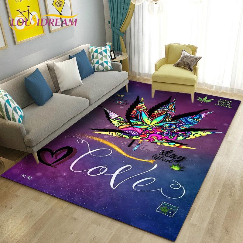Reggae Music Jamaican Maple Leaf Area Rug,Carpet Rug for Living Room Bedroom Sofa Doormat Decoration,Kid Play Non-slip Floor Mat